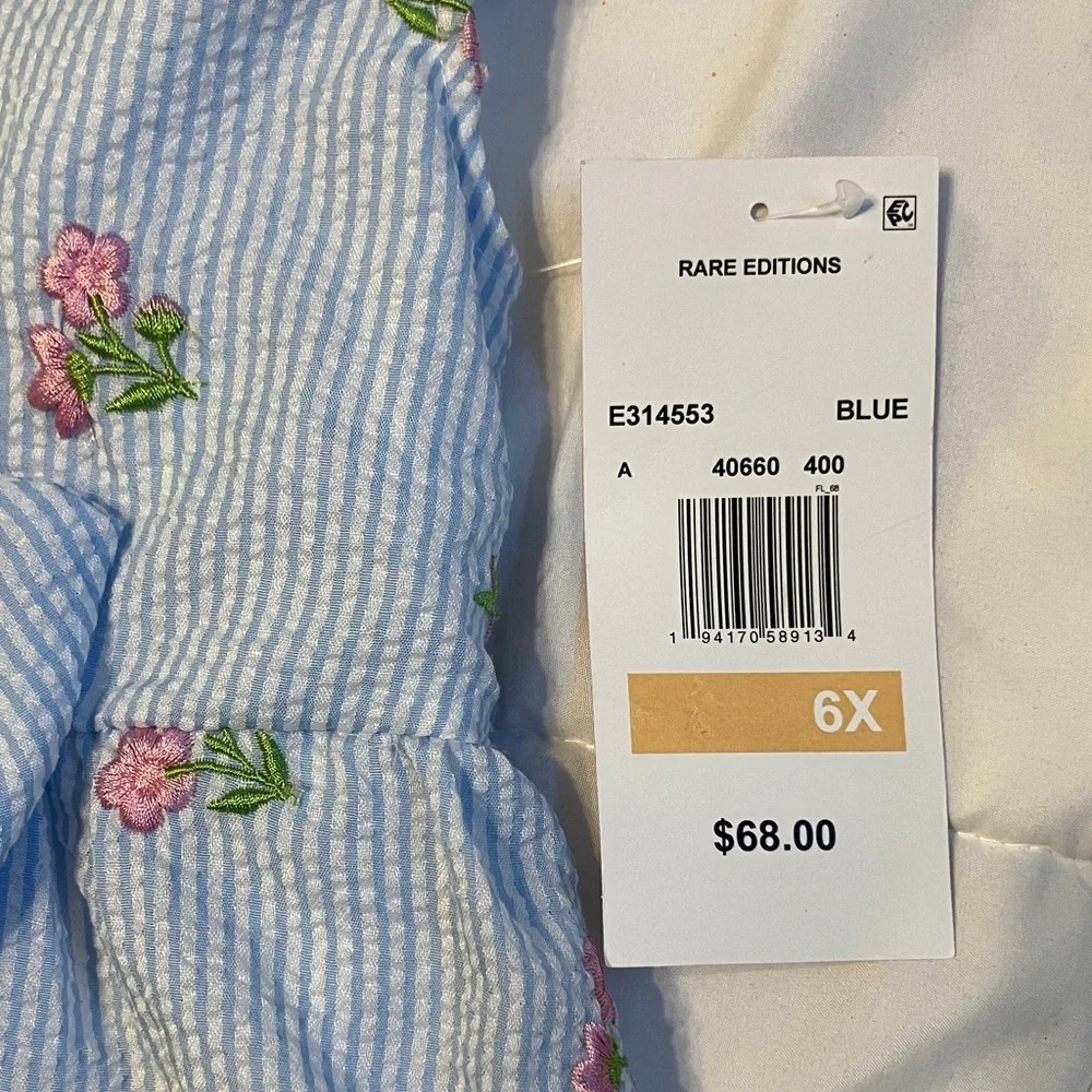 Rare Editions Striped Blue and Pink Floral Dress - Picture 2 of 7